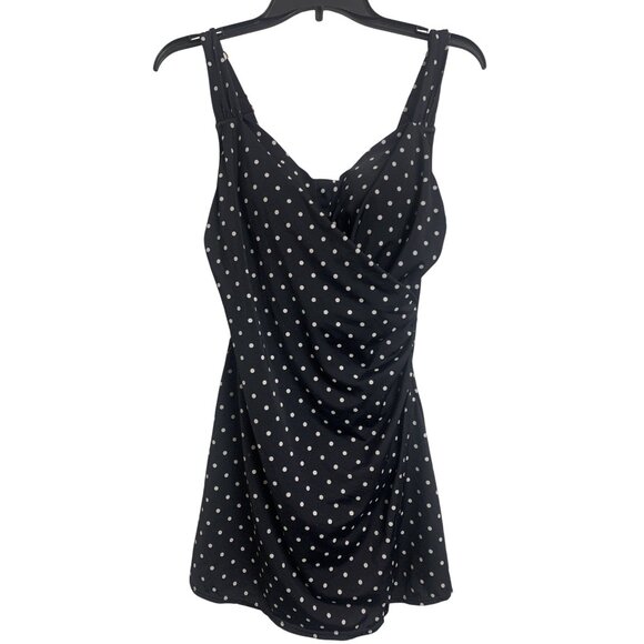 Isaac Mizrahi Bridge Hampton Polka Dot Wrap One Piece Swimsuit Size 6 - Picture 1 of 9